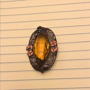 Czech Vintage Amber Brooch with Floral Design